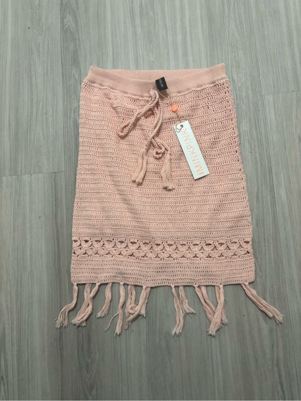 NWT Minkpink Crochet Fringe Skirt - Shell Pink